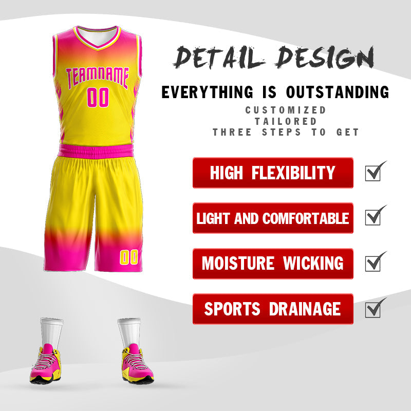 Custom Rose Pink Yellow Rose Pink-White Gradient Fashion Sets Basketball Jersey