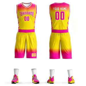 Maillot de basket-ball personnalisé, Rose, jaune, Rose, Rose-blanc, dégradé, ensembles de mode