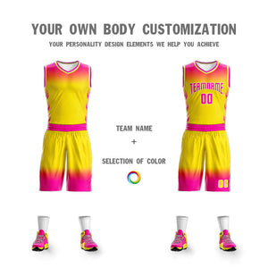 Maillot de basket-ball personnalisé, Rose, jaune, Rose, Rose-blanc, dégradé, ensembles de mode