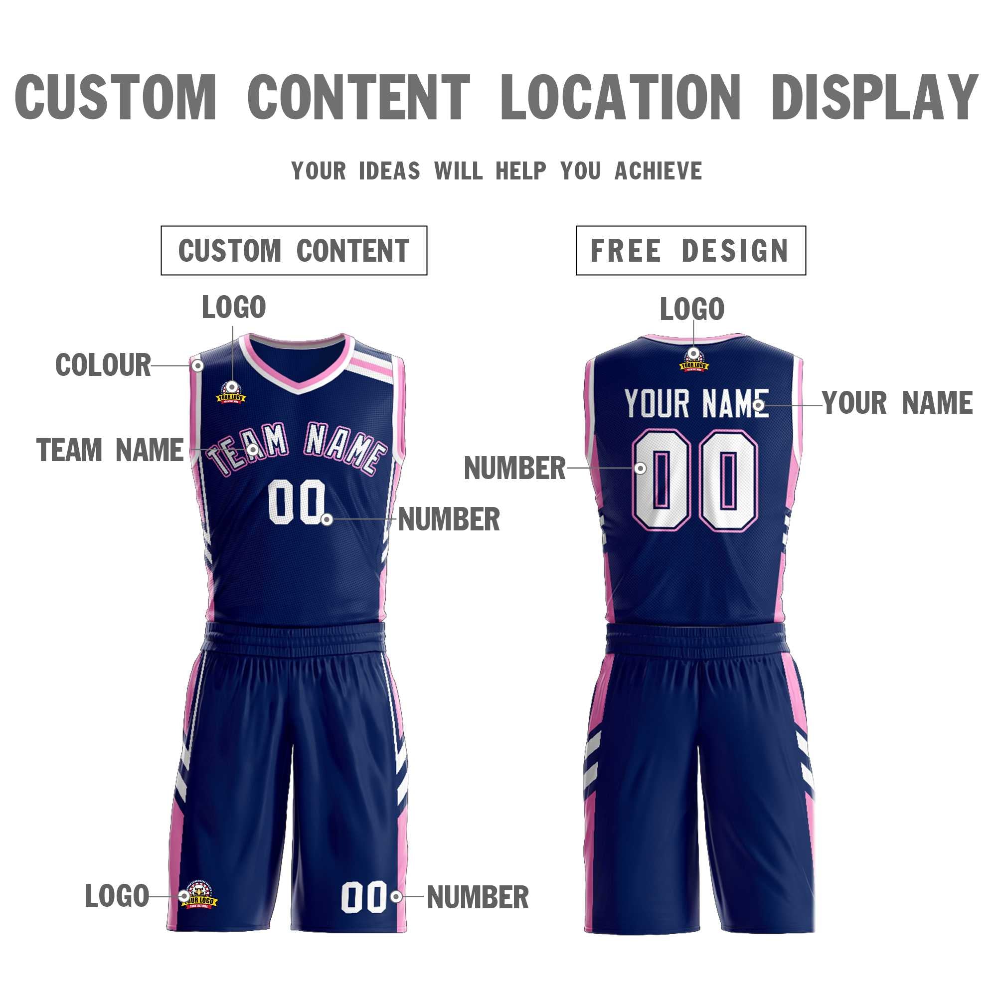 Custom Navy White Pink Classic Sets Mesh Basketball Jersey