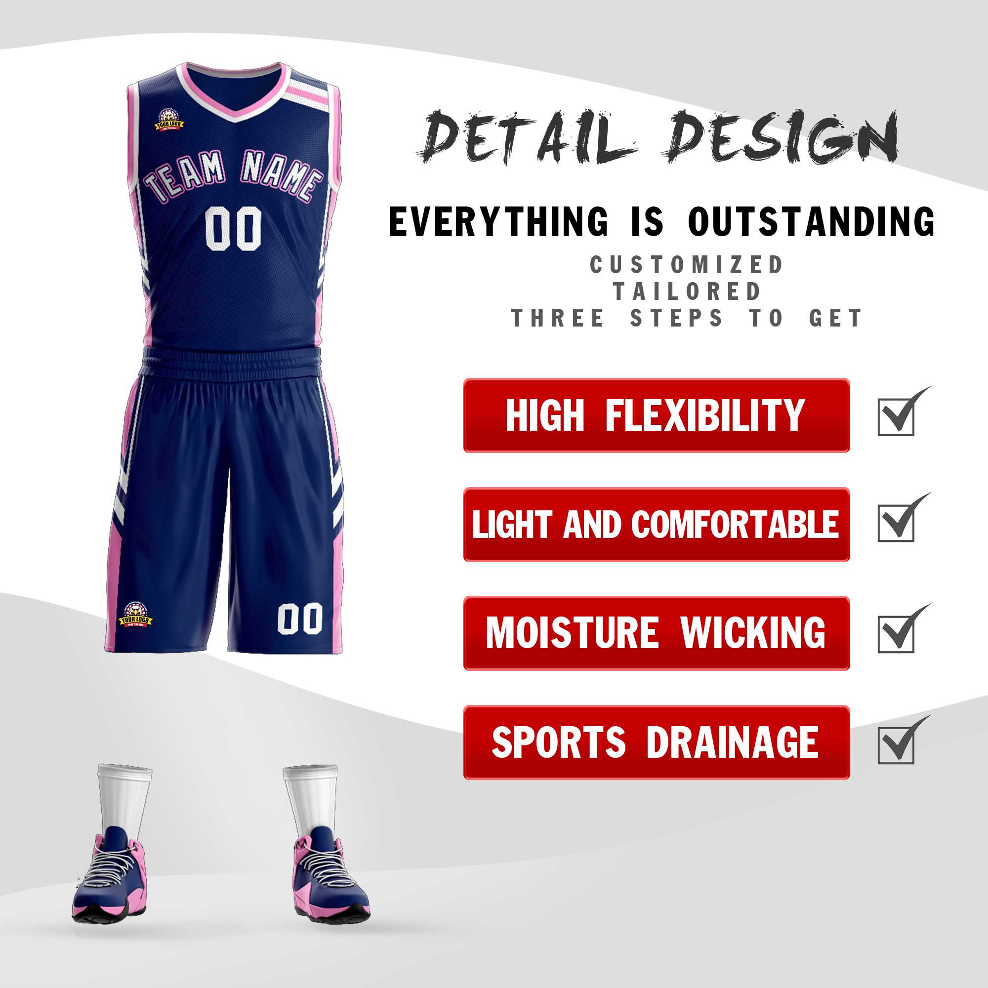 Custom Navy White Pink Classic Sets Mesh Basketball Jersey