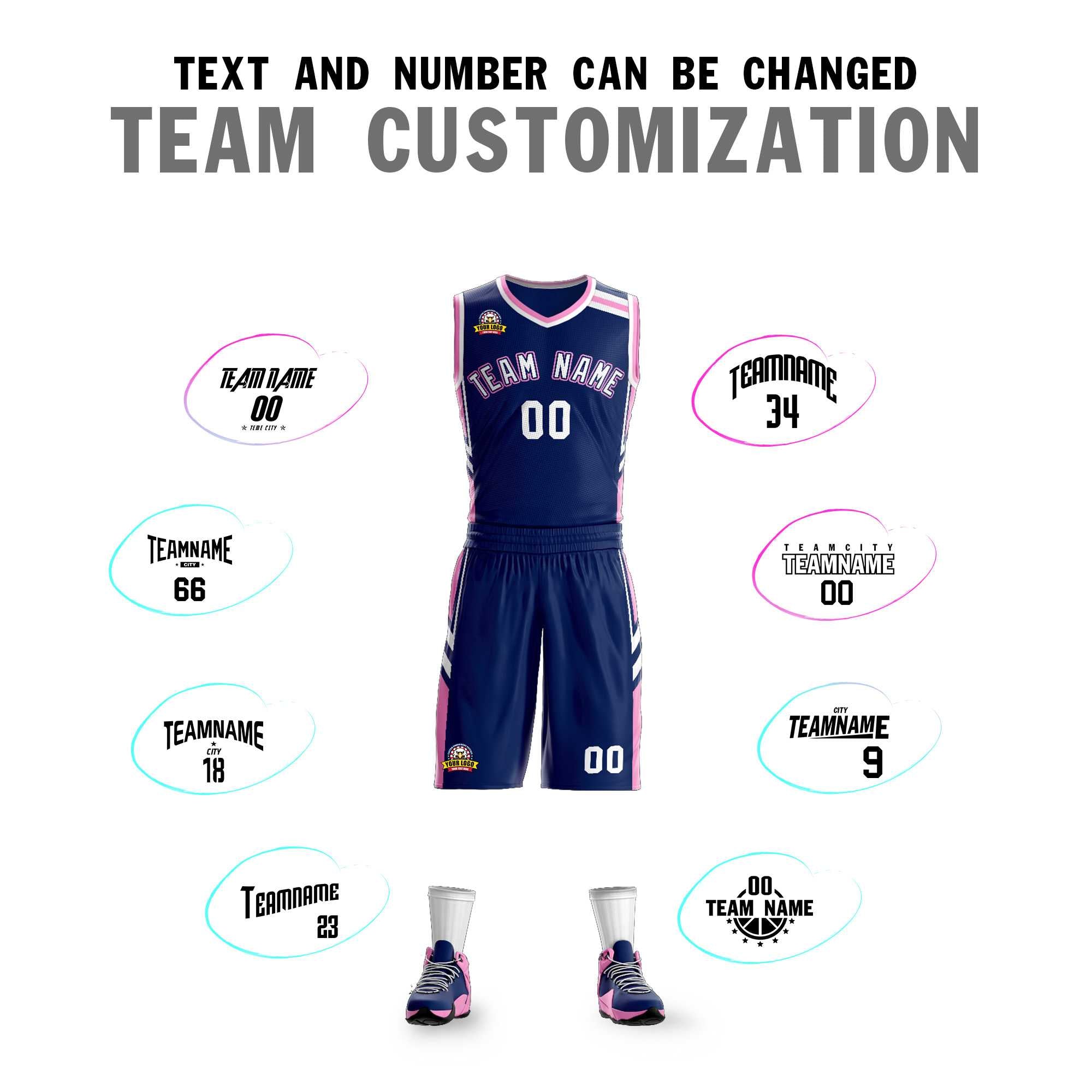 Custom Navy White Pink Classic Sets Mesh Basketball Jersey