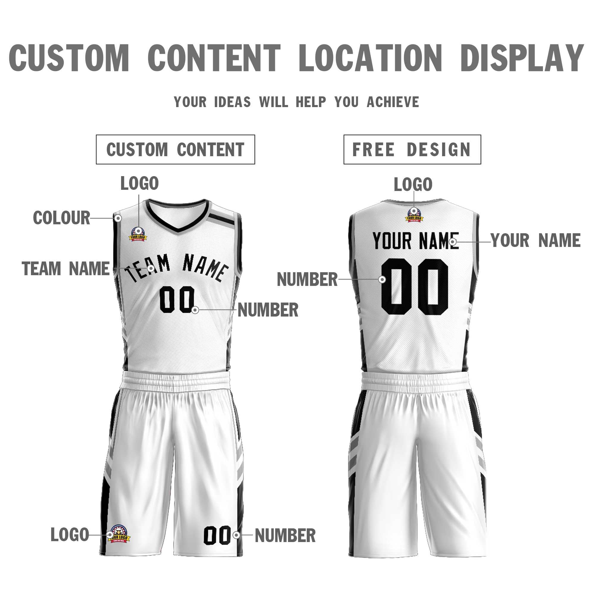 Custom White Black Classic Sets Mesh Basketball Jersey