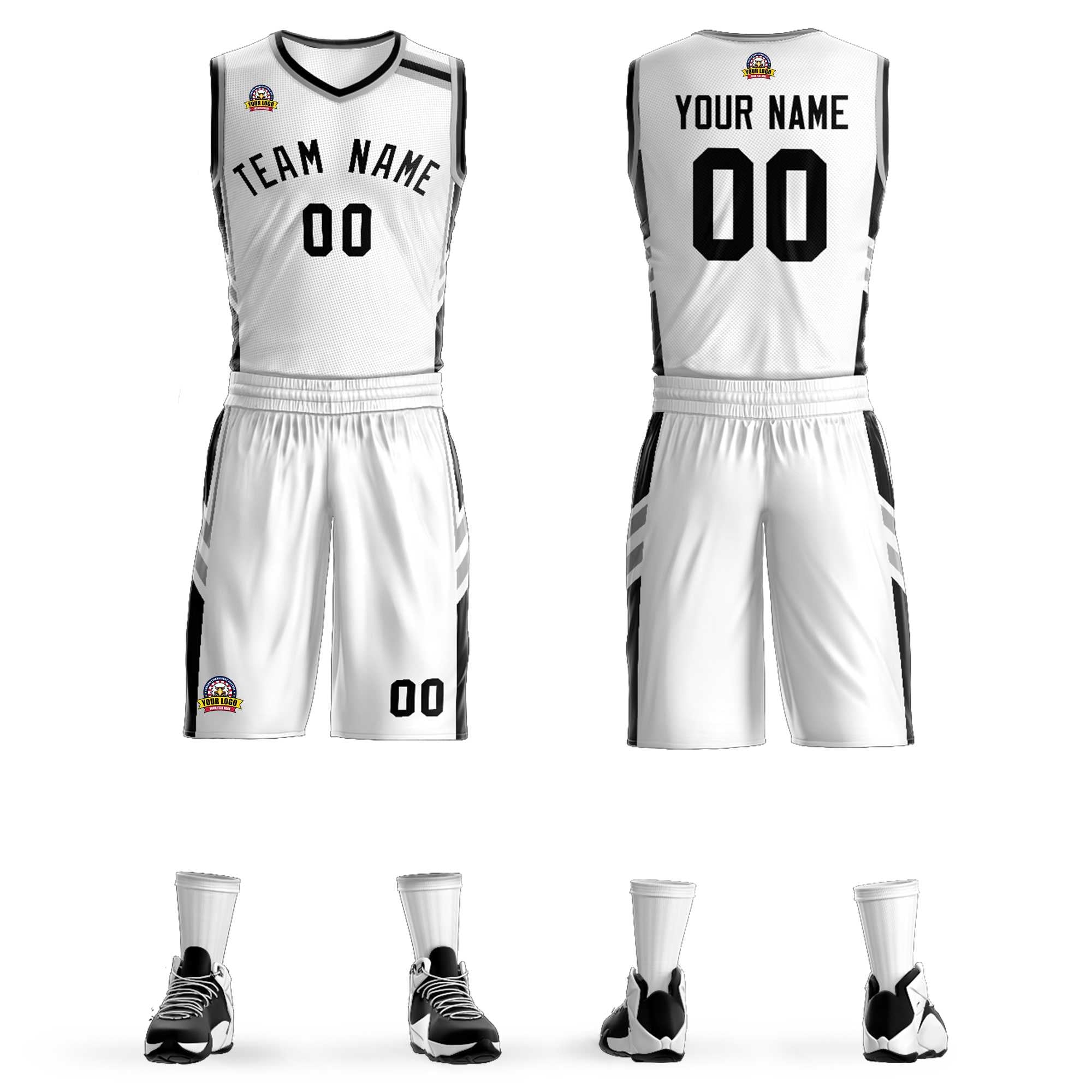 Custom White Black Classic Sets Mesh Basketball Jersey