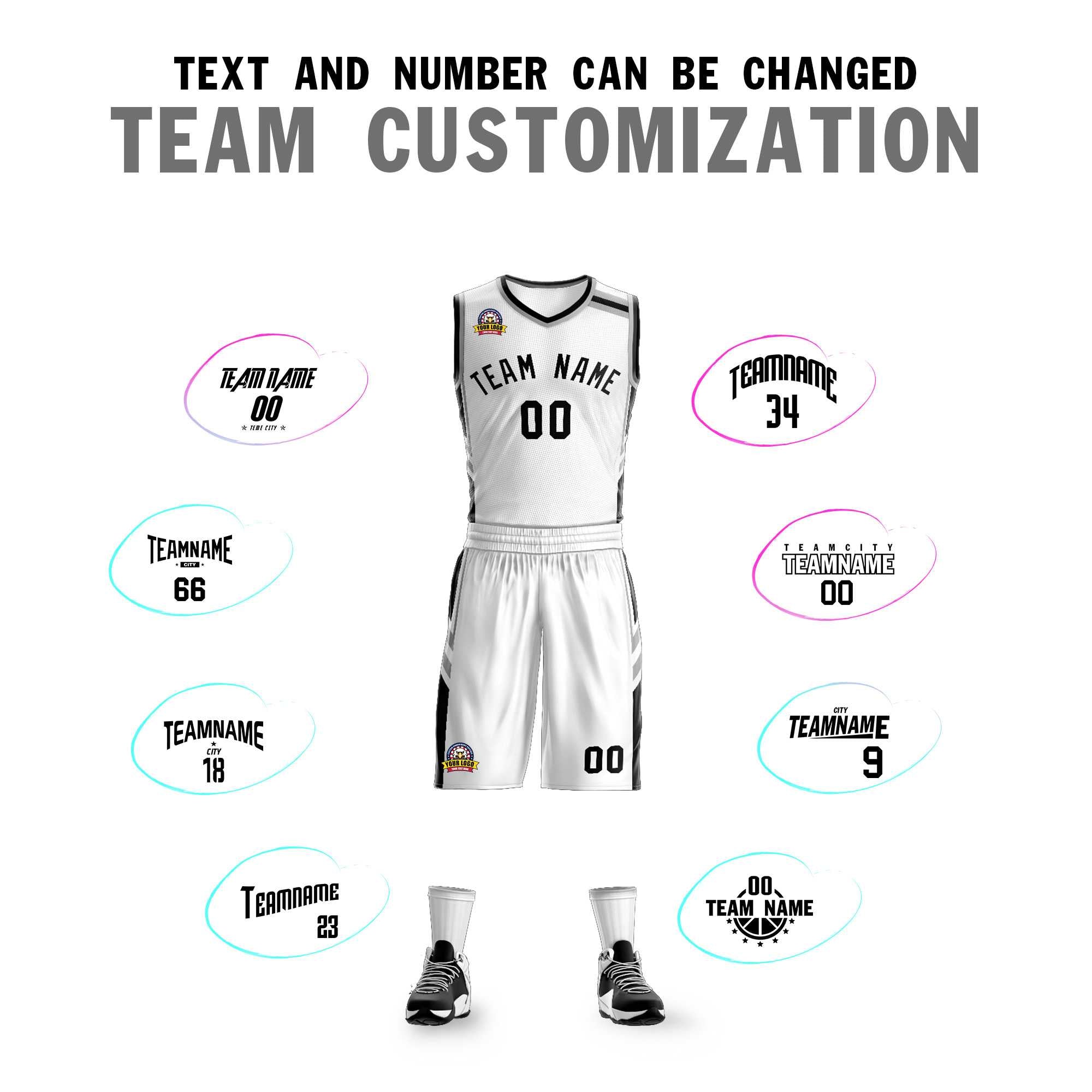 Custom White Black Classic Sets Mesh Basketball Jersey