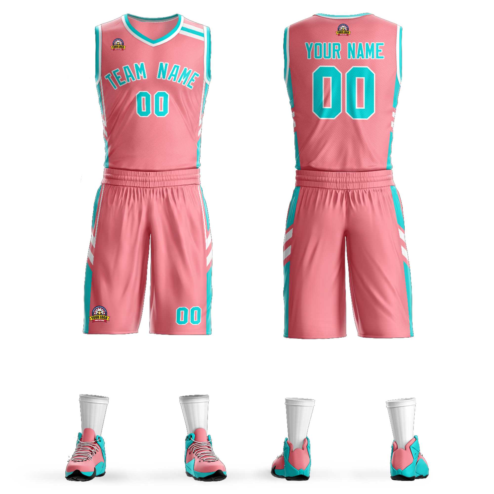 Maillot de basket-ball en maille, ensemble classique blanc Aqua rose clair personnalisé