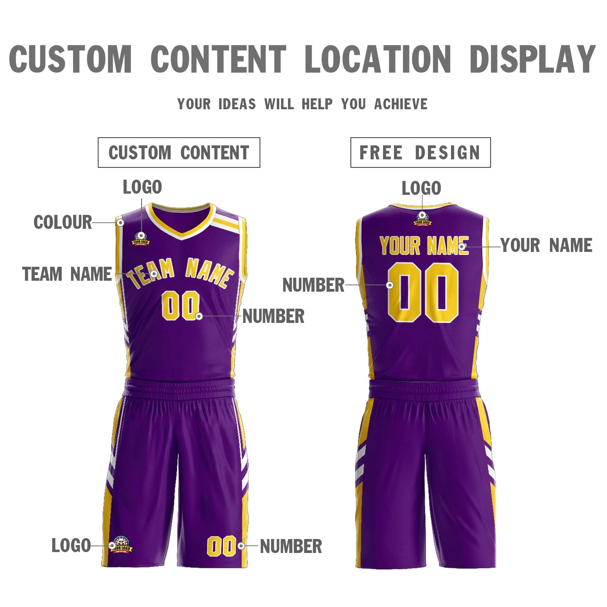 Custom Purple Gold White Classic Sets Mesh Basketball Jersey