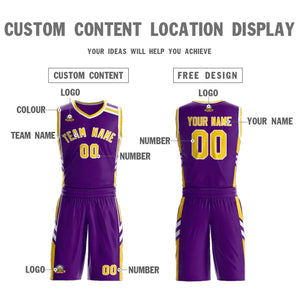 Custom Purple Gold White Classic Sets Mesh Basketball Jersey