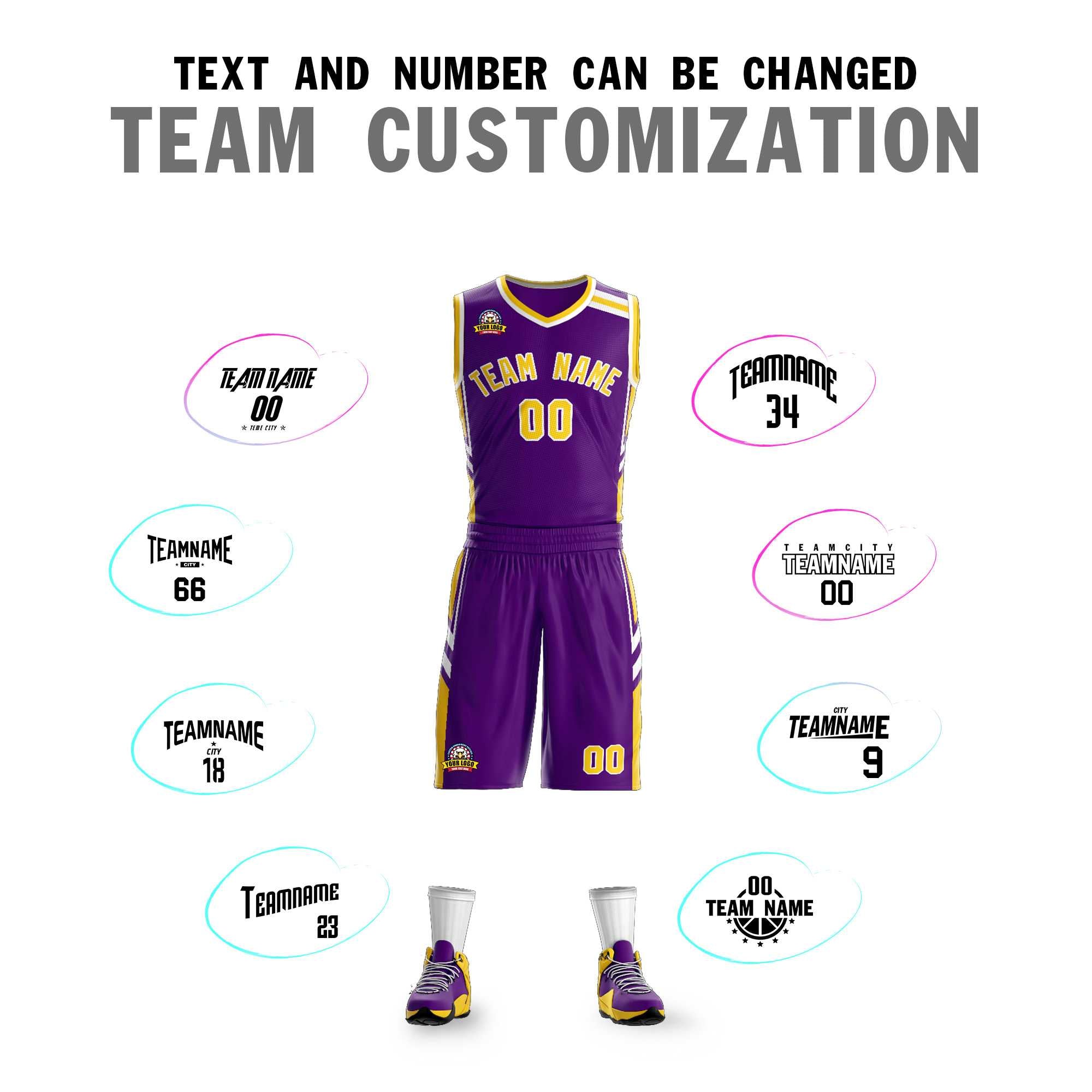 Custom Purple Gold White Classic Sets Mesh Basketball Jersey