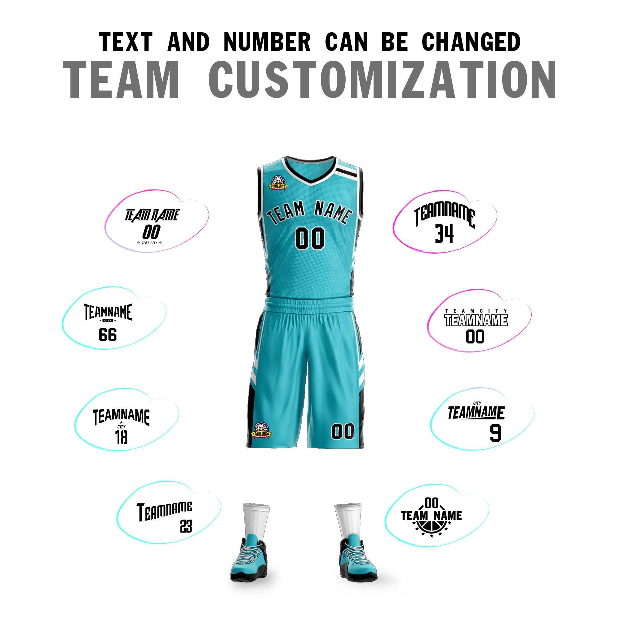 Custom Teal Black White Classic Sets Mesh Basketball Jersey