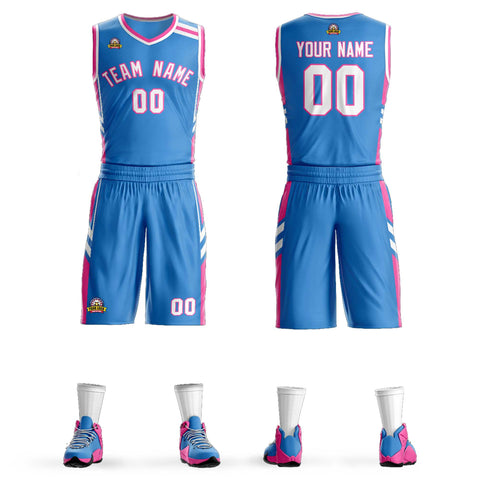 Custom Powder Blue White Pink Classic Sets Mesh Basketball Jersey