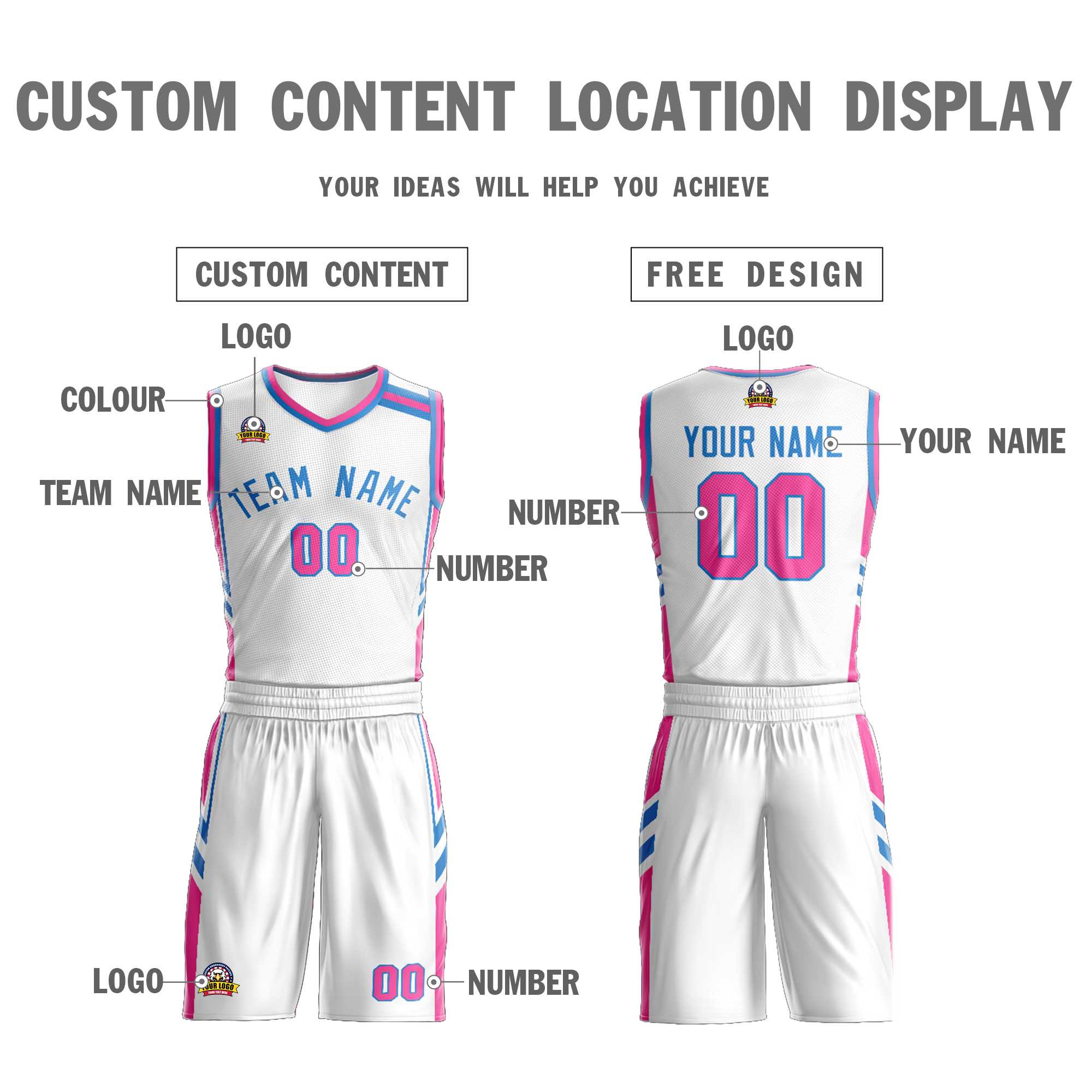 Custom White Powder Blue Classic Sets Mesh Basketball Jersey