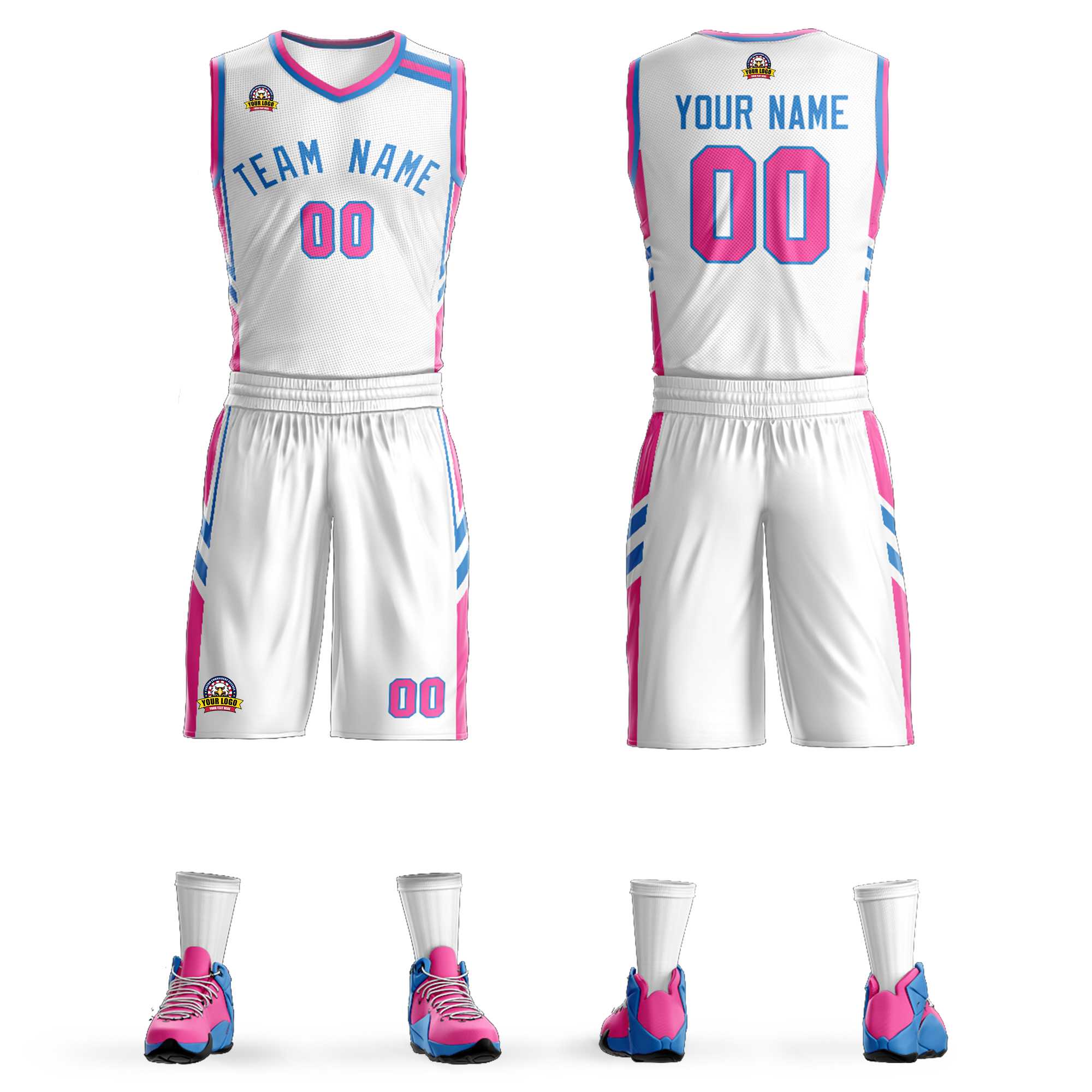 Custom White Powder Blue Classic Sets Mesh Basketball Jersey