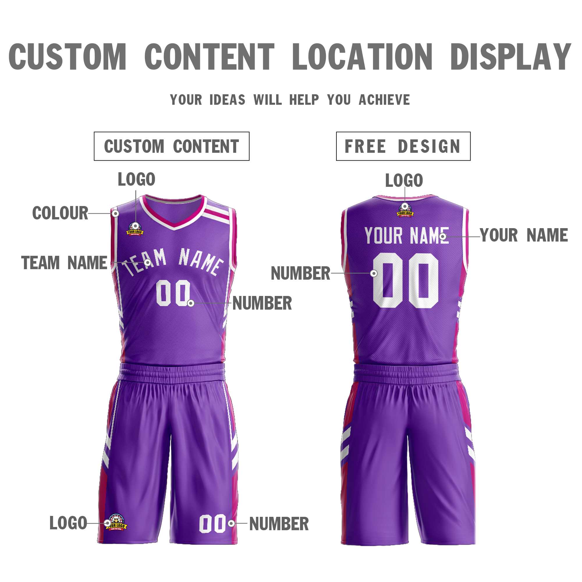 Custom Purple White Classic Sets Mesh Basketball Jersey