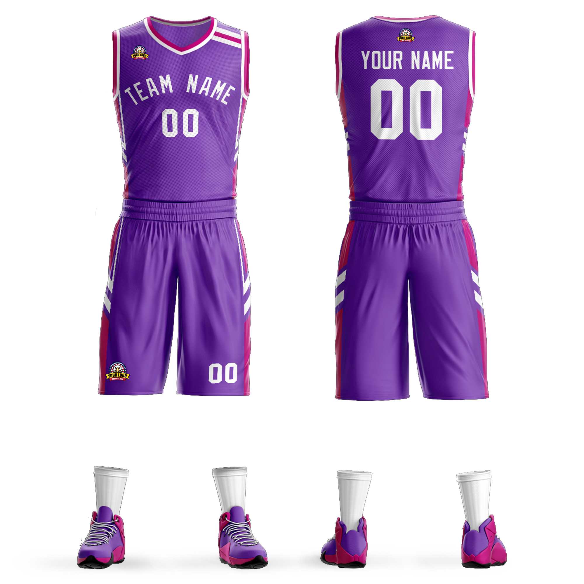 Custom Purple White Classic Sets Mesh Basketball Jersey