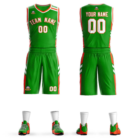 Custom Green Orange White Classic Sets Mesh Basketball Jersey