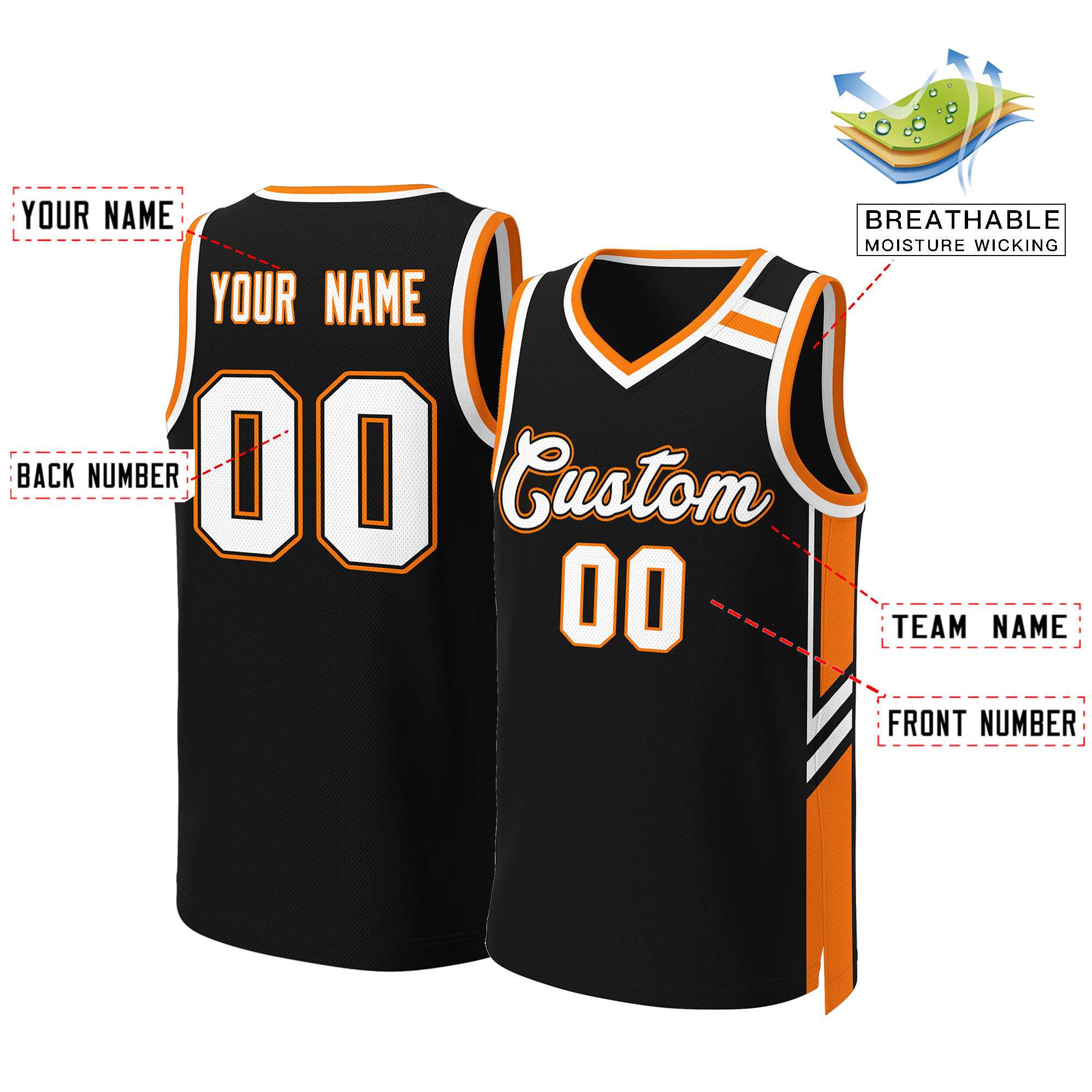 Maillot de basket-ball en maille, personnalisé, noir, blanc, Orange, classique