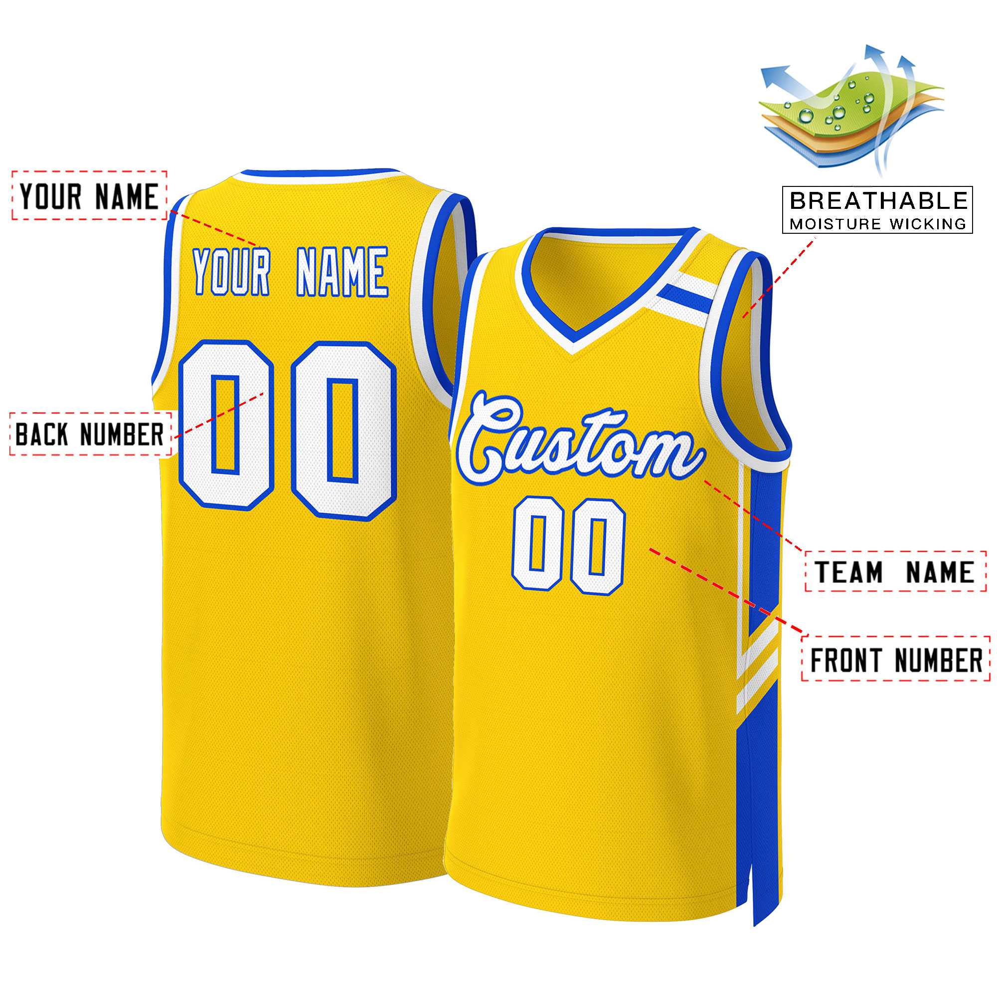 Custom Gold White Royal Classic Tops Mesh Basketball Jersey