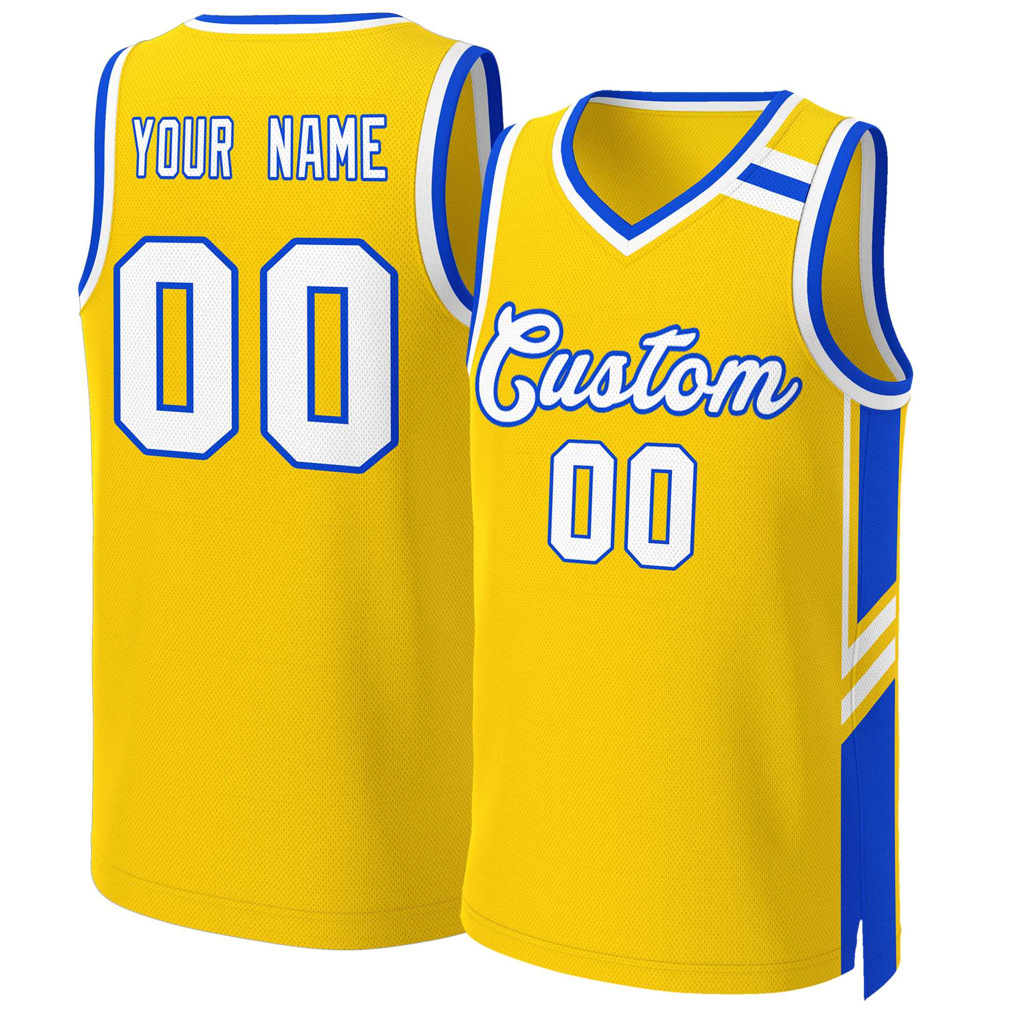 Custom Gold White Royal Classic Tops Mesh Basketball Jersey