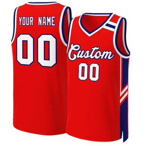 Custom Red White Navy Classic Tops Mesh Basketball Jersey