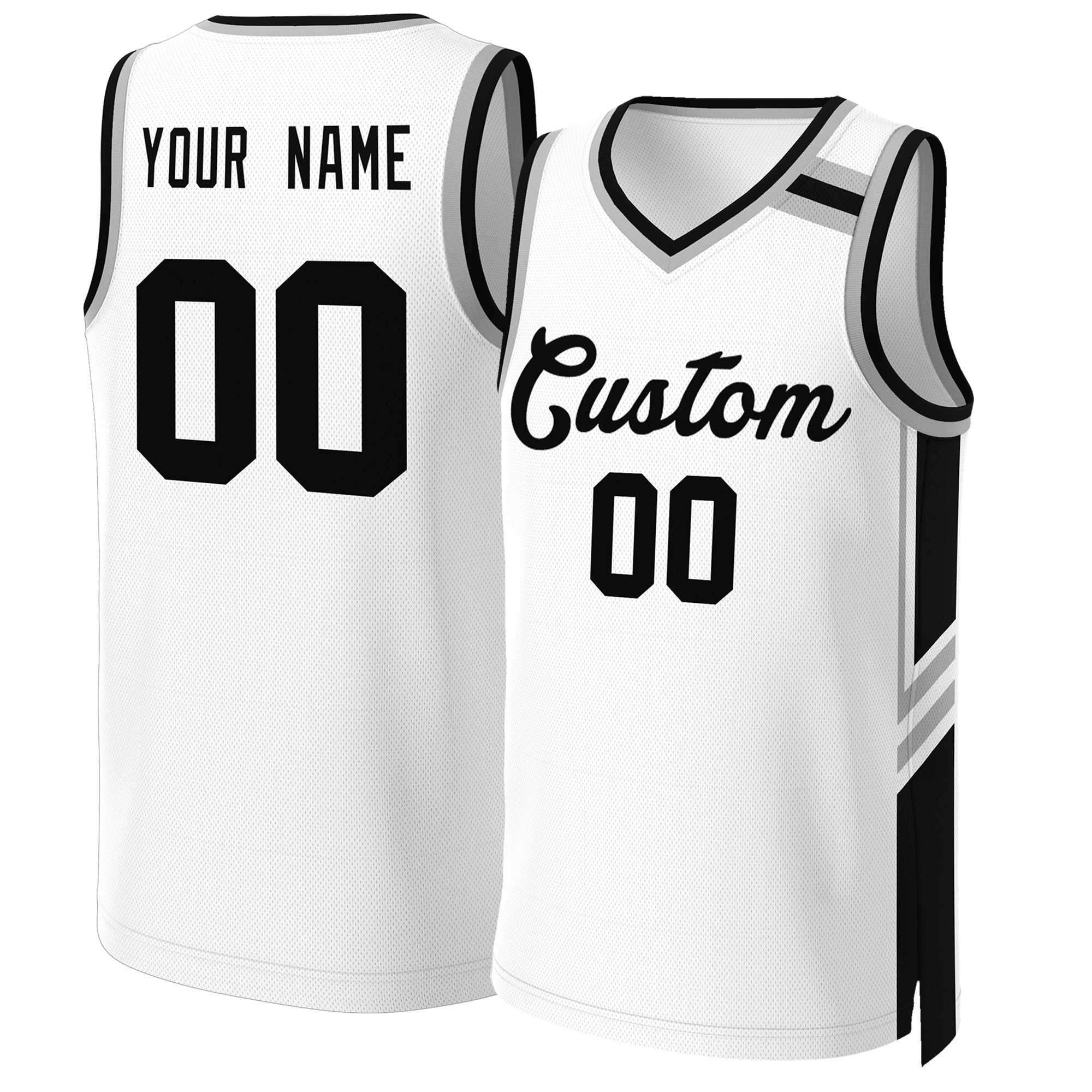 Custom White Black Classic Tops Mesh Basketball Jersey