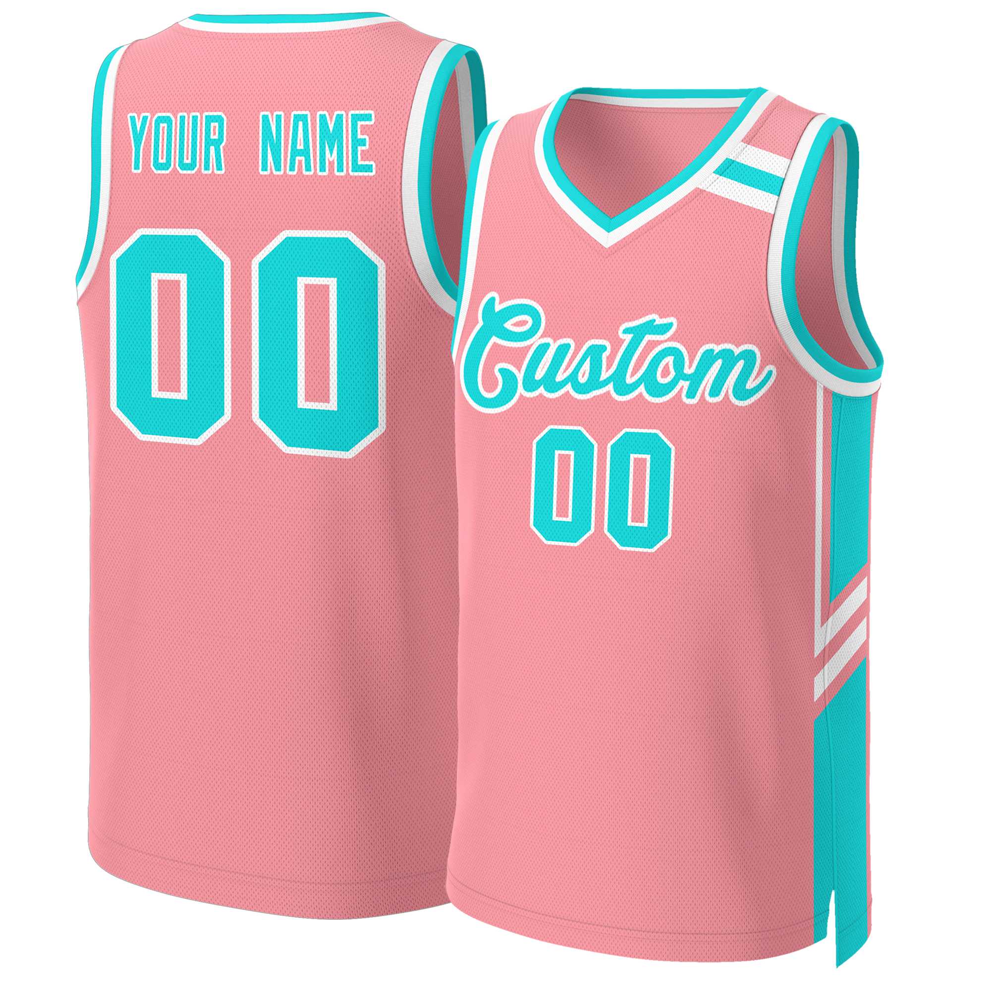 Maillot de basket-ball en maille, personnalisé, rose clair, blanc, Aqua, classique