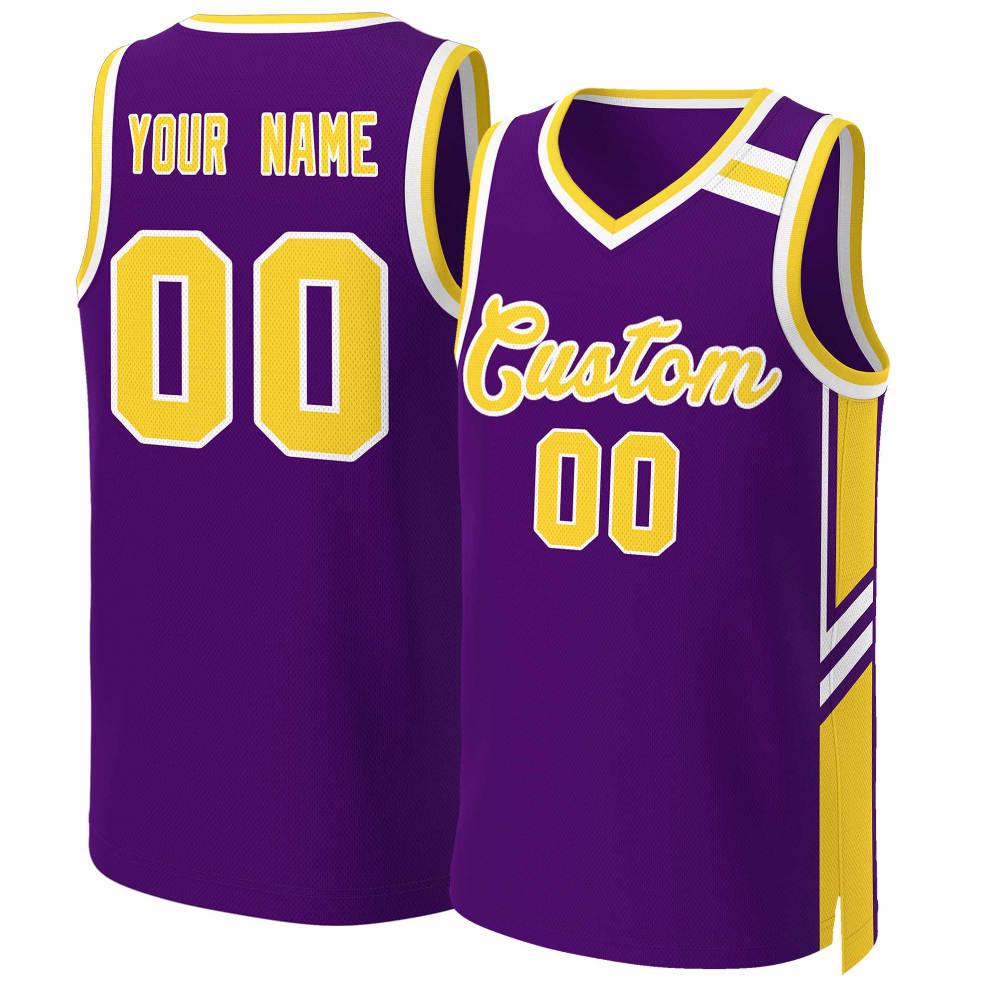 Custom Purple Gold White Classic Tops Mesh Basketball Jersey