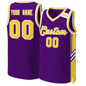 Maillot de basket-ball en maille, personnalisé, violet, or, blanc, classique