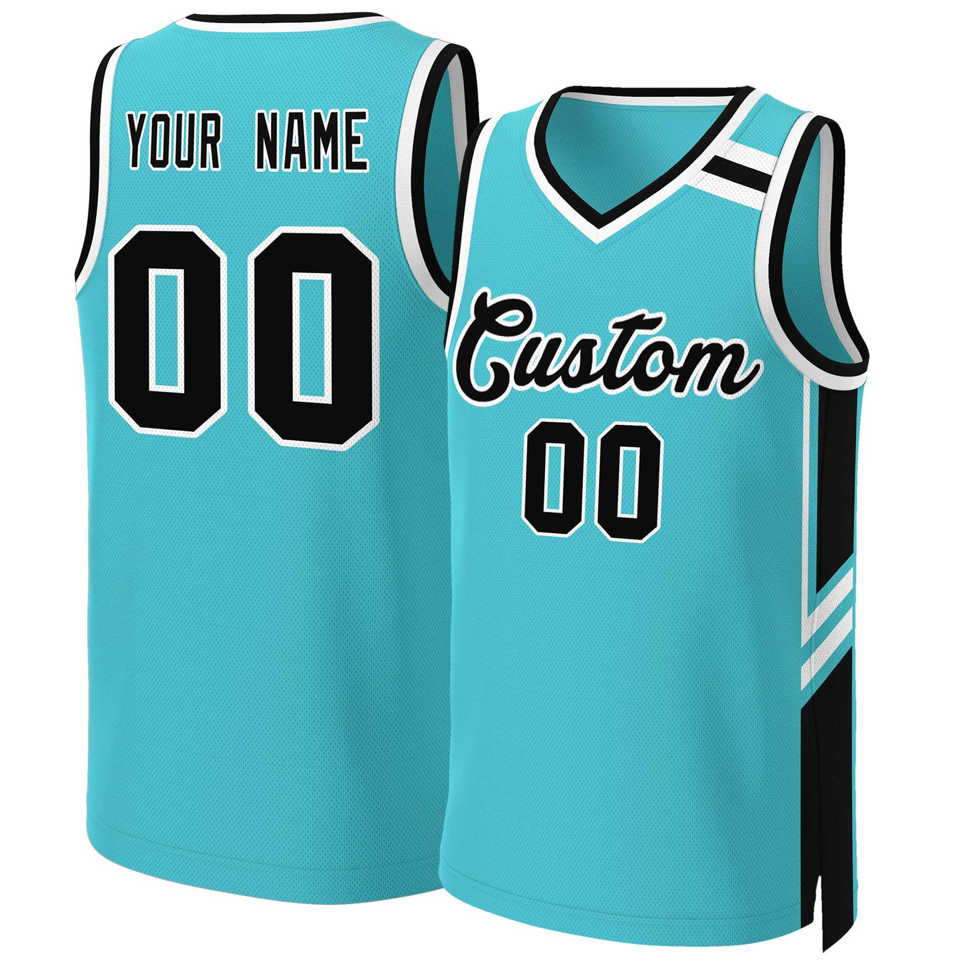 Custom Teal Black White Classic Tops Mesh Basketball Jersey