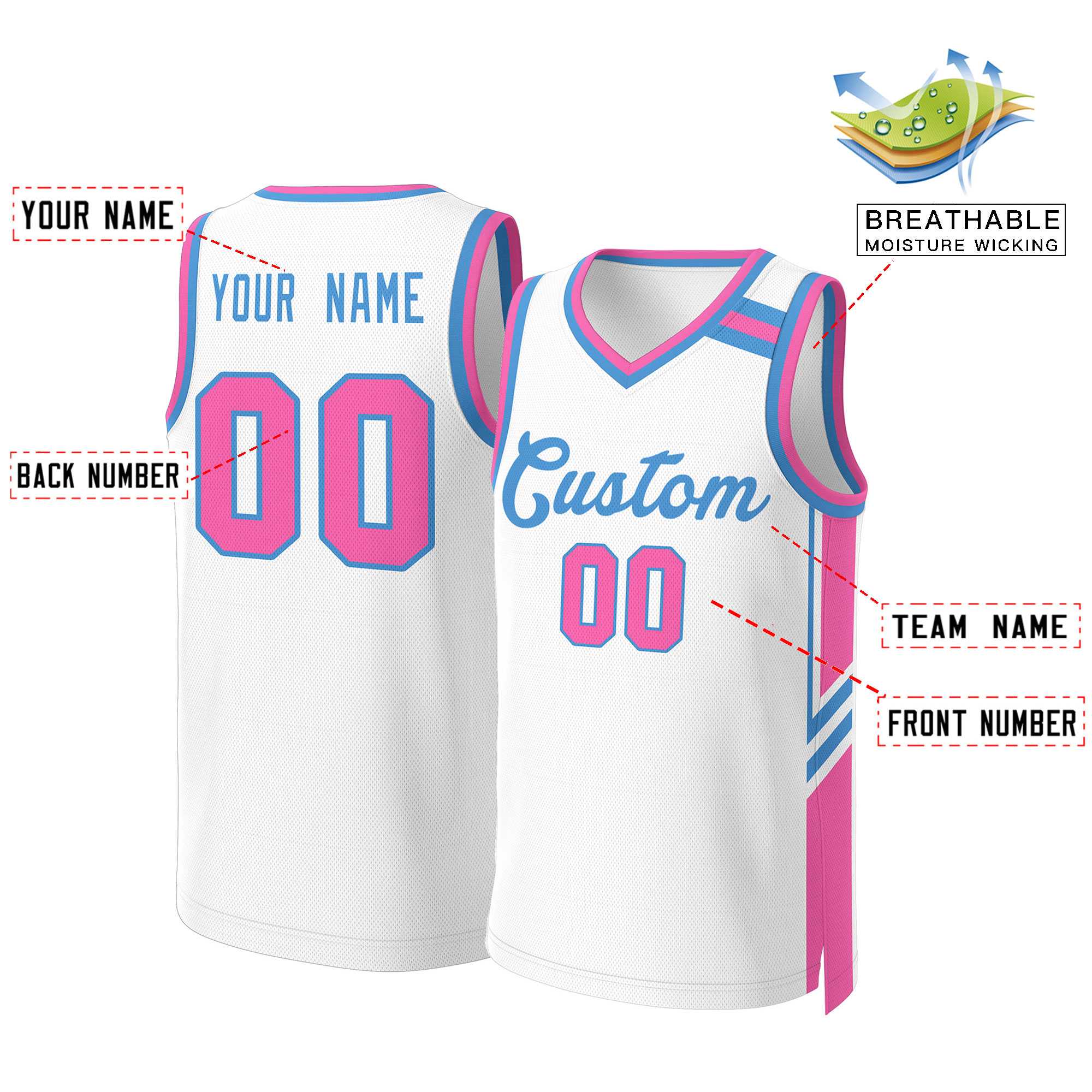 KXK Custom Light Blue White-Classic Tops Mesh Sport Basketball Jersey
