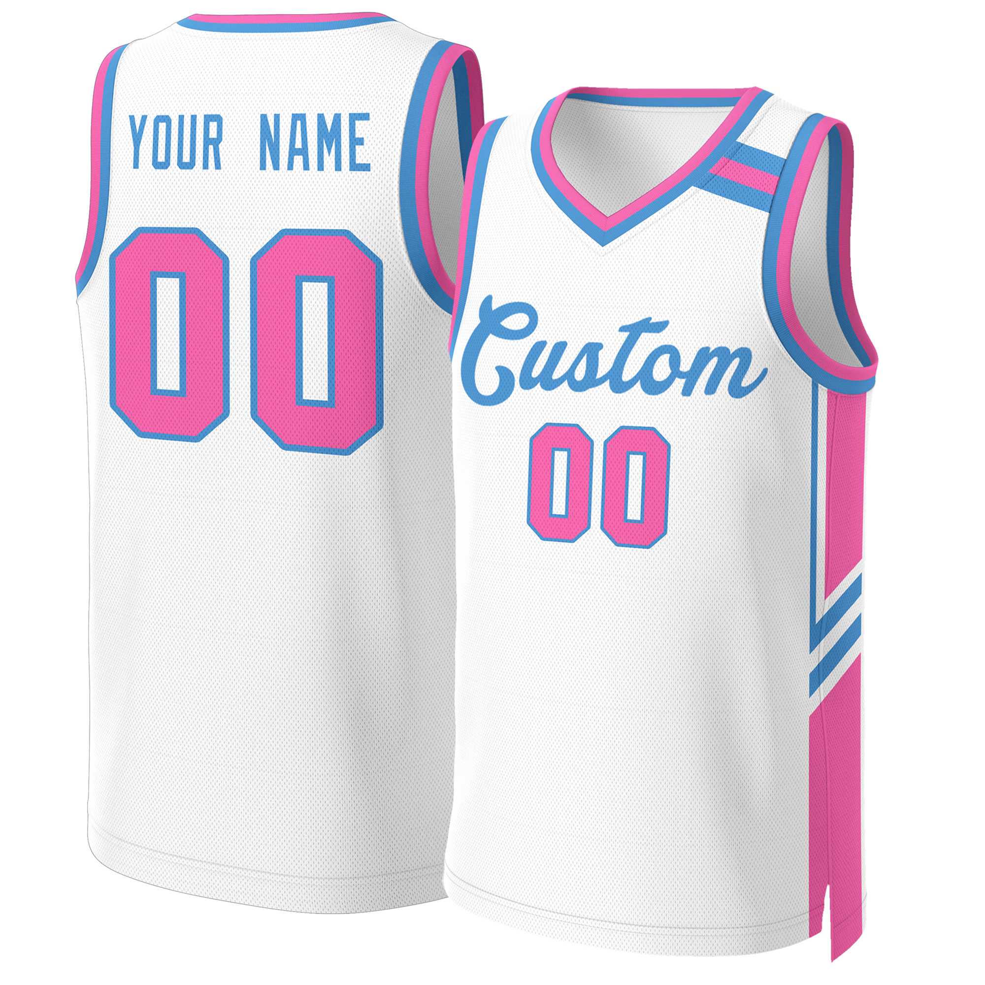 Custom White Powder Blue Classic Tops Mesh Basketball Jersey