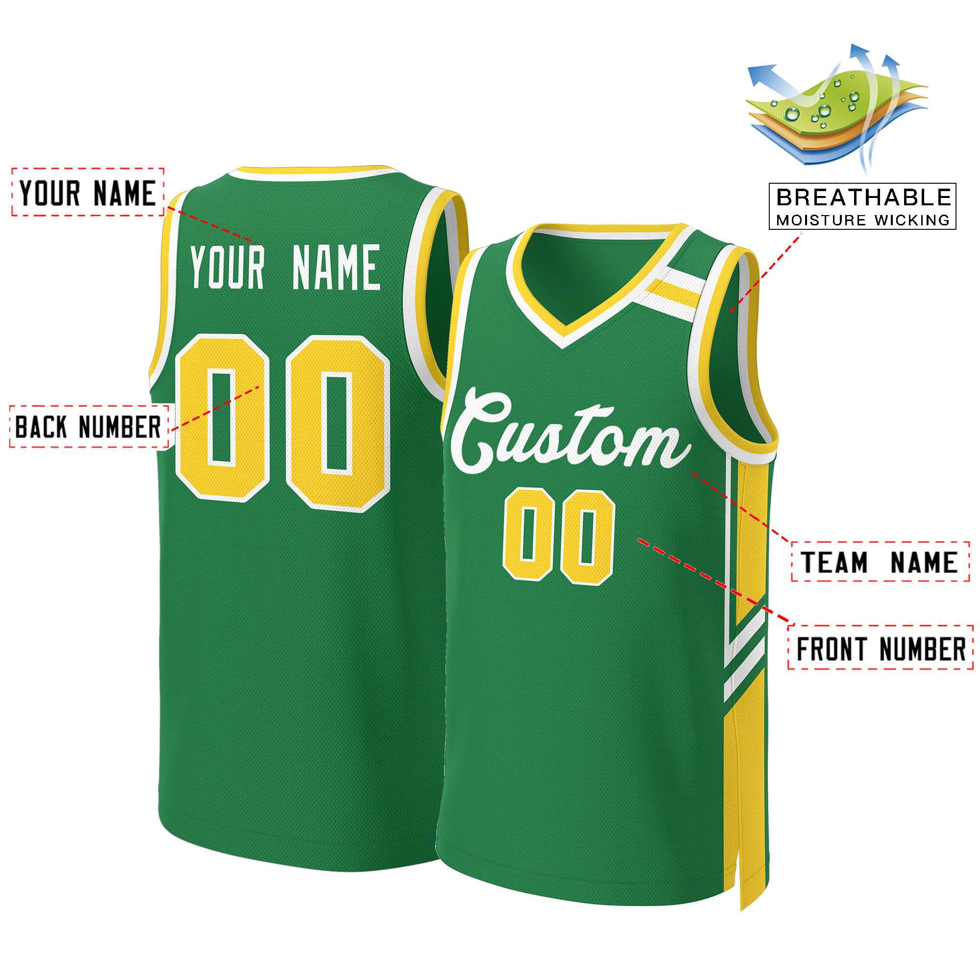 KXK Custom White Green-Green Double Side Sets Basketball Jersey