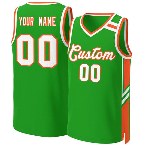 Custom Green Orange White Classic Tops Mesh Basketball Jersey