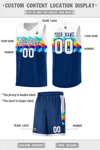 Custom White Navy-White Personalized Colorful Basketball Jersey Sets