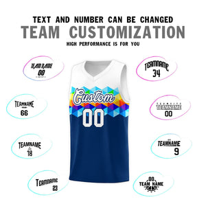 Custom White Navy-White Personalized Colorful Basketball Jersey Sets