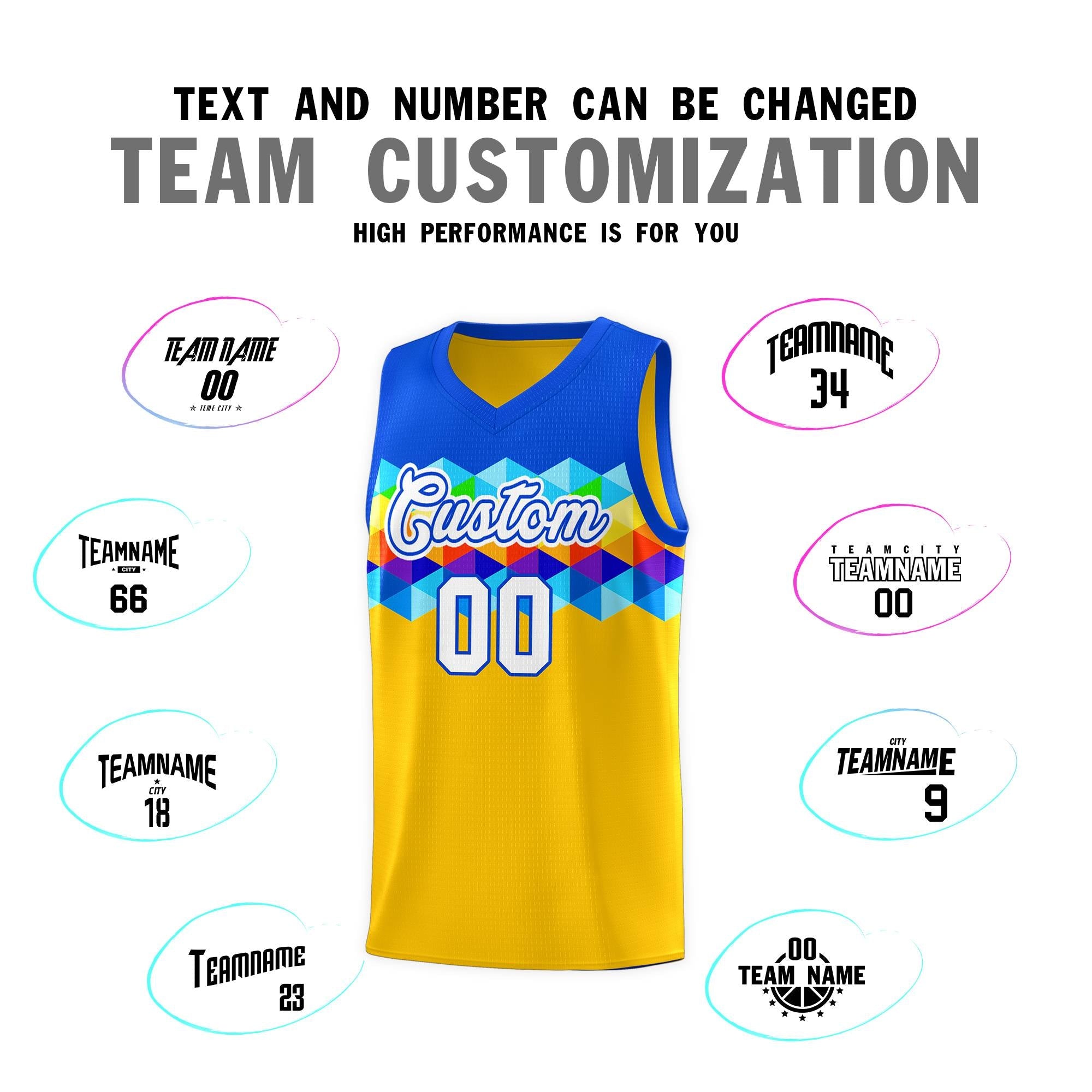 Custom Royal Gold-White Personalized Colorful Basketball Jersey Sets