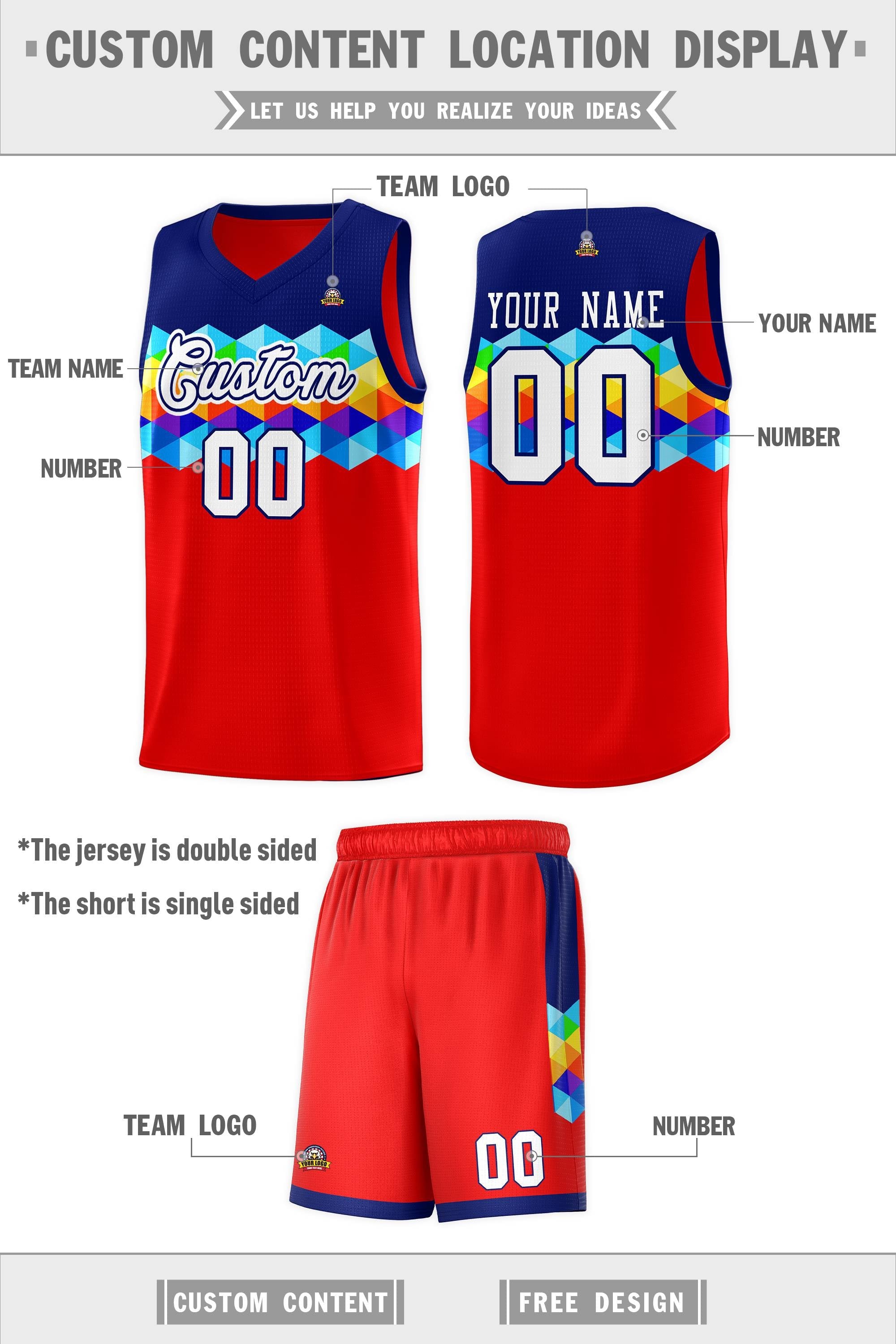 Custom Navy Red-White Personalized Colorful Basketball Jersey Sets