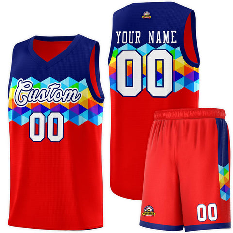 Custom Navy Red-White Personalized Colorful Basketball Jersey Sets
