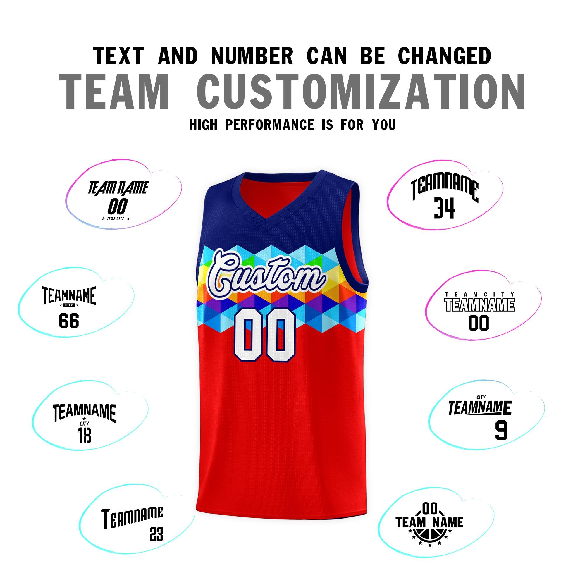 Custom Navy Red-White Personalized Colorful Basketball Jersey Sets