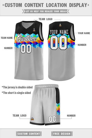 Custom Black Gray-White Personalized Colorful Basketball Jersey Sets