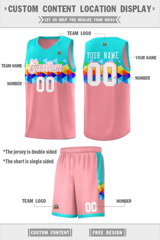 Custom Aqua Pink-White Personalized Colorful Basketball Jersey Sets