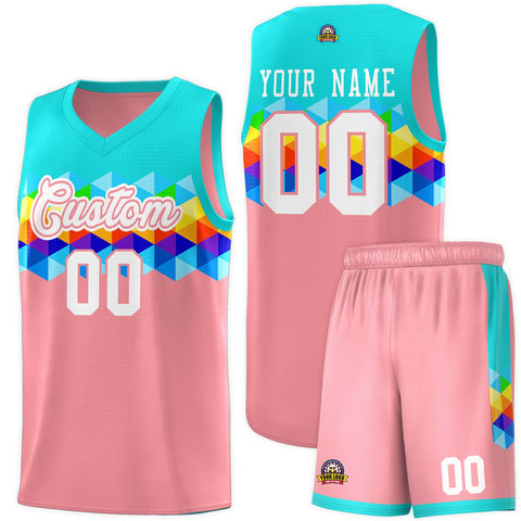 Custom Aqua Pink-White Personalized Colorful Basketball Jersey Sets