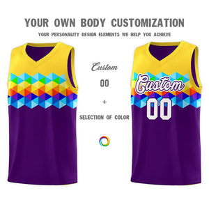 Ensembles de maillots de basket-ball colorés personnalisés or violet-blanc