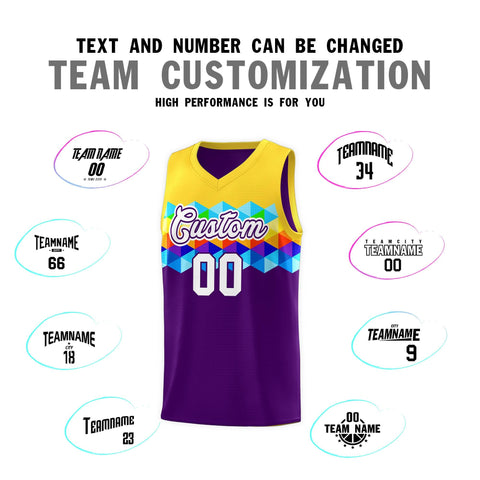 Custom Gold Purple-White Personalized Colorful Basketball Jersey Sets