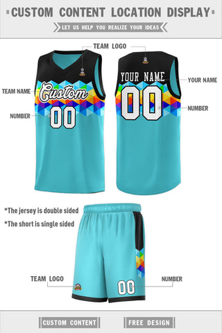 Custom Black Aqua-White Personalized Colorful Basketball Jersey Sets