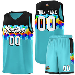 Custom Black Aqua-White Personalized Colorful Basketball Jersey Sets