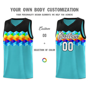 Custom Black Aqua-White Personalized Colorful Basketball Jersey Sets