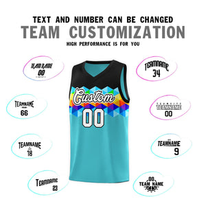 Custom Black Aqua-White Personalized Colorful Basketball Jersey Sets