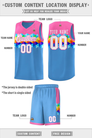 Custom Pink Powder Blue-White Personalized Colorful Basketball Jersey Sets