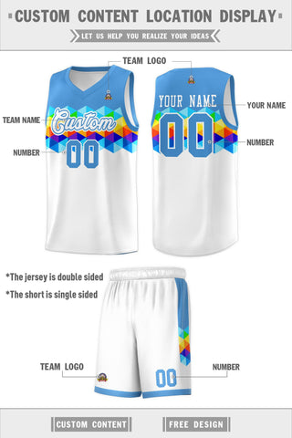 Custom Powder Blue White Personalized Colorful Basketball Jersey Sets